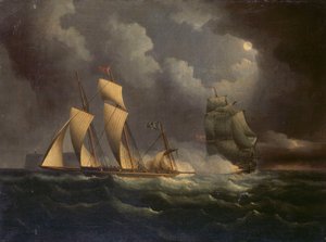 Egy csempészhajó, amelyet egy tengeri brigg üldöz, 1825 körül (olaj, vászon) alkotó: Unknown artist