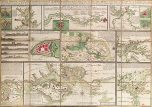 A La Manche csatorna térképén ábrázolt főbb tengeri kikötők adatait tartalmazó táblázat, 1780 körül (papír, vászon) alkotó: Unknown artist