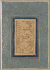 Egy nő összetéveszti a tehenet a Halál angyalával, a Canopus fényeiből (Anwar-i Suhaili) Kashifiból (iráni, megh. 1504) alkotó: Unknown artist