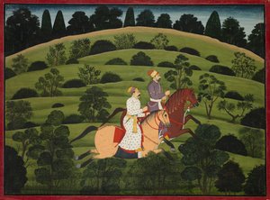 Az Akrura Dwarka felé halad, oldal a nagy Basohli Bhagavata Puránából alkotó: Unknown artist