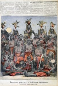 Amazonok, harcos és dahomei fétisherek (a mai Beninből), az akklimatizáció kertjéből – a „Le Petite Journal” 1891.02.28-i kiadványában alkotó: Unknown artist