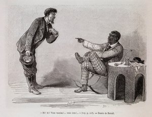 Amerikai fekete gúnyolódni egy részeg fehéren – a „” Le tour du monde” című filmben, 1876. 2. félév alkotó: Unknown artist