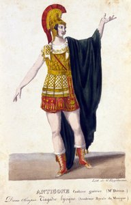 Antigone harcos jelmez. 18. századi metszet. alkotó: Unknown artist