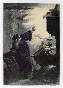 Mephistopheles jelenése (Mephisto) a Faust „Faust” illusztrációja, Johann Wolfgang von Goethe (1749-1832) (Goethe „” faust” illusztrációja) Metszet alkotó: Unknown artist