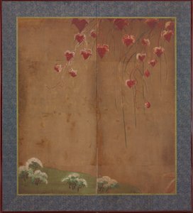 Őszi szőlő, távoli fák és hó alkotó: Unknown artist