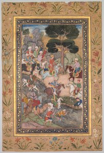 Babur találkozása Ali Mirza szultánnal a Kohik folyónál, egy Babur-namából (Babur emlékiratai) alkotó: Unknown artist