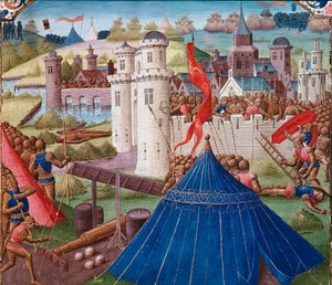 Csatajelenet egy karthágói miniatűr „” római történelemből” (Ad urbe condita), Tite Live (Kr. e. 59-17) (Titus Livius), fordította Pierre Bessuire 1450-1500 Chantilly, Musee Conde alkotó: Unknown artist