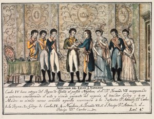 Bayonne interjúja 1808-ban Aranjuez felkelését követően, amikor IV. Károly spanyol király lemondott a trónról, és I. Napóleonnak engedte át a trónt fia, VII. Ferdinánd előtt (VII. Fernando) alkotó: Unknown artist