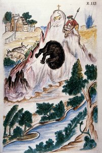 Medvevadászat, a „Perui Trujillo” vagy „Codex Martinez Companion” című könyvéből, Baltazar Martinez Companion és Bujanda, Trujillo püspöke (1782-1785) alkotó: Unknown artist
