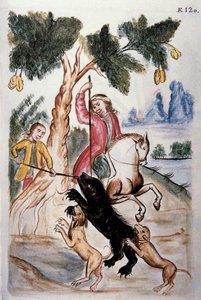 Medvevadászat, Balthazar Martinez Companion és Bujanda, Trujillo püspöke (1782-1785) "Trujillo of Peru" vagy "Codex Martinez Companion" című könyvéből alkotó: Unknown artist