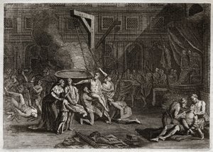 Royaumont Biblia, Ószövetség: A machabeusok mártíromsága. A hét Makkabeus testvér inkább mártírhalált hal, mintsem elárulja saját hitét. Illusztráció 1811-ből. alkotó: Unknown artist