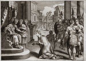 Royaumont Biblia, Ószövetség: Aman büntetése. I. Assvérus (I. Xerxész) felakasztja Amant (Hámánt) az akasztófáról, amelyet Mardochee-nak (vagy Mordekhainak vagy Mordokeusnak) készített, és visszavonja a halálos szerkesztést, amelyet királysága során adott  alkotó: Unknown artist