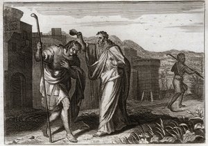 Royaumont Biblia, Ószövetség: Saul szertartása. Sámuel Isten parancsára megszentelte Sault a zsidók királyává. Illusztráció 1811-ből. alkotó: Unknown artist