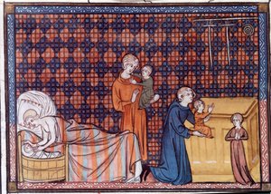 IX. Lajos vagy Szent Lajos francia király születése és oktatása (1214-1270). Miniatűr Szent Pátusi Vilmos „Szent Lajos élete és csodái” című kéziratából alkotó: Unknown artist