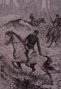 A fekete nyomkövetők bokorvadászokat üldöznek Ausztráliában (metszet) alkotó: Unknown artist
