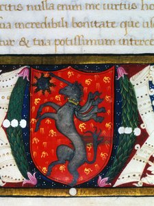 A Blazon egy egyszarvút, egy csillagot díszít vörös alapon. Egy miniatűr részlete. 14. század alkotó: Unknown artist