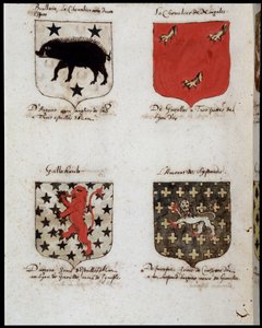 A kerekasztal lovagjai: 1. Brallain, a két lengő lovag, 2. Norgales lovagja, 3. Gallehault, 4. Lystenois amorátusa. SD. 19. század. alkotó: Unknown artist