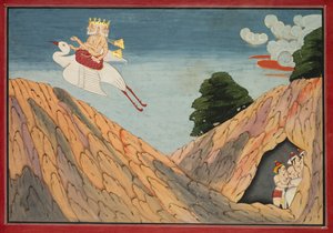 Brahma elrejti a tehénpásztorokat és a borjakat a barlangban, oldal a Bhagavata Puránából alkotó: Unknown artist