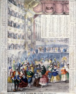 Az 1859-es kalendárium, amely egy karneváli estét jelképez a Teatro alla Scalában 1859-ben. alkotó: Unknown artist