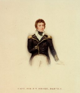P.V. Broke kapitány, Királyi Haditengerészet, 19. század eleje (színes metszet) alkotó: Unknown artist