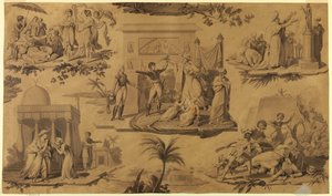 Rajzfilm nyomtatott pamuttextilekhez: A franciák Egyiptomban [Les Francais en Egypte] alkotó: Unknown artist