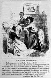 Charlatanizmus: szatíra a hipnózis-mágnesezők tanácsadásáról a betegségek kezelésében. Jacque litográfiájából. 19. század alkotó: Unknown artist