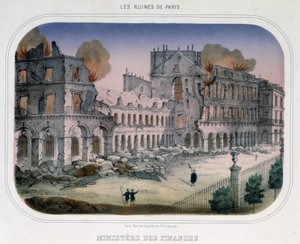 Commune de Paris: Tűz a Pénzügyminisztériumban (Tuileries-korszak idején) 1871. május 24-én. Metszet a XIX. alkotó: Unknown artist