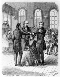 Megerősítés a mormonok között. 19. századi metszet. alkotó: Unknown artist