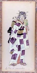 Costume de la zia con il marmocchio (gyermek) Giacomo Puccini Pillangókisasszony című művének megalkotásához 1904-ben.A milánói Museo della Scala gyűjteménye. alkotó: Unknown artist