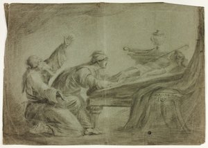 Antik ruhás pár, halott fiát gyászolja alkotó: Unknown artist