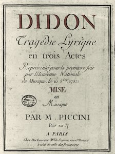 Niccolo Vito Piccinni (vagy Piccini) (1728-1800) zeneszerző „Didon” című operájának librettójának borítója. 1783 alkotó: Unknown artist