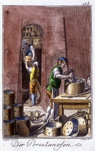 Mesterségek: a porcelánkészítő műhelyében. Johan Peter Vue „” Átfogó leírása a művészetekről és a kézművességről és a műhelyekről fiataloknak” című könyvében. Szerk. Nürnberg, Weigel és Schneider alkotó: Unknown artist