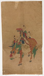 Daoista halhatatlan egy Qilin és két kísérőn alkotó: Unknown artist