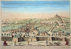 Részletes nézet Lyon városáról a Rhone és a Saone partján. Metszet a 17. századi Párizsról B.N. alkotó: Unknown artist