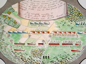 A dél-karolinai Camdenben augusztus 16-án lezajlott csata csatavonalainak ábrája alkotó: Unknown artist