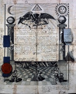 Isaac Huit oklevele, mint társ és mester a királyi kőművesművészetben, amelyet 1789-ben a genfi St-Jean nagypáholy ítélt oda. alkotó: Unknown artist