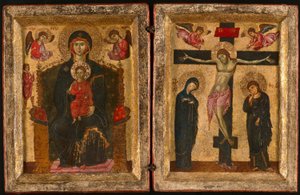 Diptichon a Szűzanya és a trónoló gyermek és a keresztre feszítésről alkotó: Unknown artist