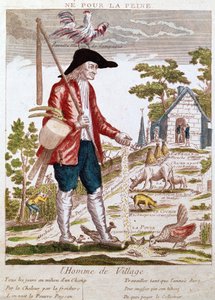Ne a bajért. A falusi ember. Minden nap a mező közepén, melegben, hidegben látni a szegény parasztot, aki addig dolgozik, ameddig tart az év, hogy összegyűjtse munkájával annyit, hogy fizessen a gyűjtőnek. Rajzfilm a forradalom előtti életkörülményekről alkotó: Unknown artist