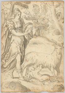 Rajz: A) Rhea és a csecsemő Jupiter. B) Assisi Szent Ferenc alkotó: Unknown artist