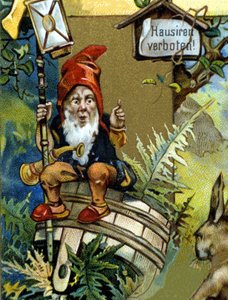 Törpe vagy farfadet lámpással. 19. századi kromolitográfia. alkotó: Unknown artist
