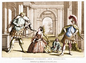 Farinelli (Carlo Broschi, 1705-1782) a szoprán Cuzzonival és a kasztrált Francesco Bernardo Senesino-val (1680-1750) George Frederick Handel (Georg Friedrich Handel) operájában alkotó: Unknown artist