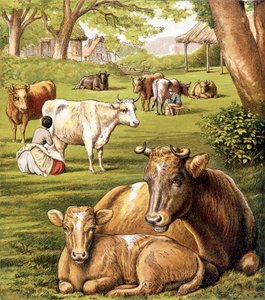 Tejet húzó gazdák. 19. század. alkotó: Unknown artist
