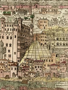 Ferrara: kilátás a városra, egy névtelen fametszet részlete alkotó: Unknown artist