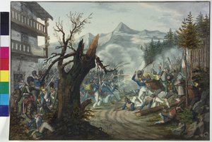 Harc bajor katonák és tiroli parasztok között alkotó: Unknown artist