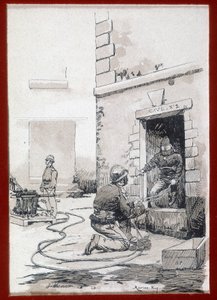 Tűzoltók: pincék tűzoltó készülékei. sd gravírozás. 19. század alkotó: Unknown artist
