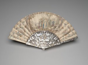 Összecsukható legyező Jacobbal, aki találkozik Rachellel a kút mellett, 1760-70-es évek (gouache és akvarell pergamenlevélen, gyöngyház, aranyozás és paszta drágakövek) alkotó: Unknown artist