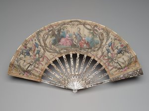 Összecsukható legyező udvarlási jelenettel és zenei trófeákkal, 1770-es és 80-as évek körül alkotó: Unknown artist