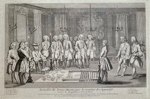 Szabadkőművesség. Szabadkőműves gyűlés a "tanoncok felvételére". alkotó: Unknown artist