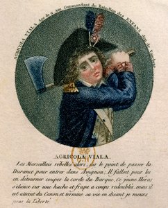 Francia forradalom: a fiatal Joseph Agricol Viala (1780-1793) portréja, aki részt vett az 1793-as marseille-i felkelésben. Egy fejszét tartó képviselő. 18. századi Párizs, B.N alkotó: Unknown artist