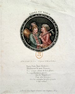 Francia forradalom: Barra és Viala képviselete. Joseph Agricol Viala (1780-1793) és Joseph Bara (1780-1793), a francia forradalom hős gyermekei, akik Marseille-ben, illetve Vendee-ben harcoltak a Köztársaságért. 18. századi metszet alkotó: Unknown artist